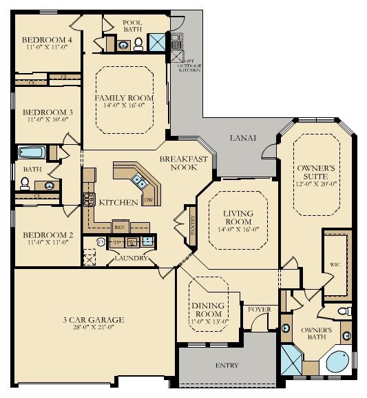 A floor plan of a house with four rooms.